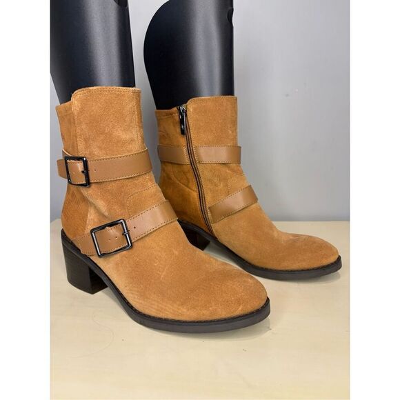 Donald Pliner Women's Darby‎ Suede Buckle Zip Mid-Calf Boots Brown Size 7 NWOT - Picture 1 of 7